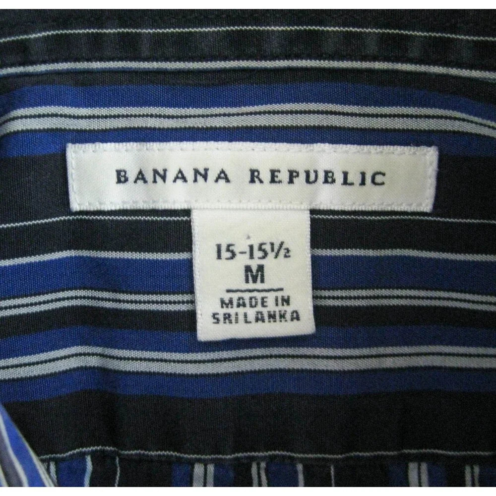 Banana Republic Mens Medium Blue Striped Button Front Shirt 100% Cotton Top